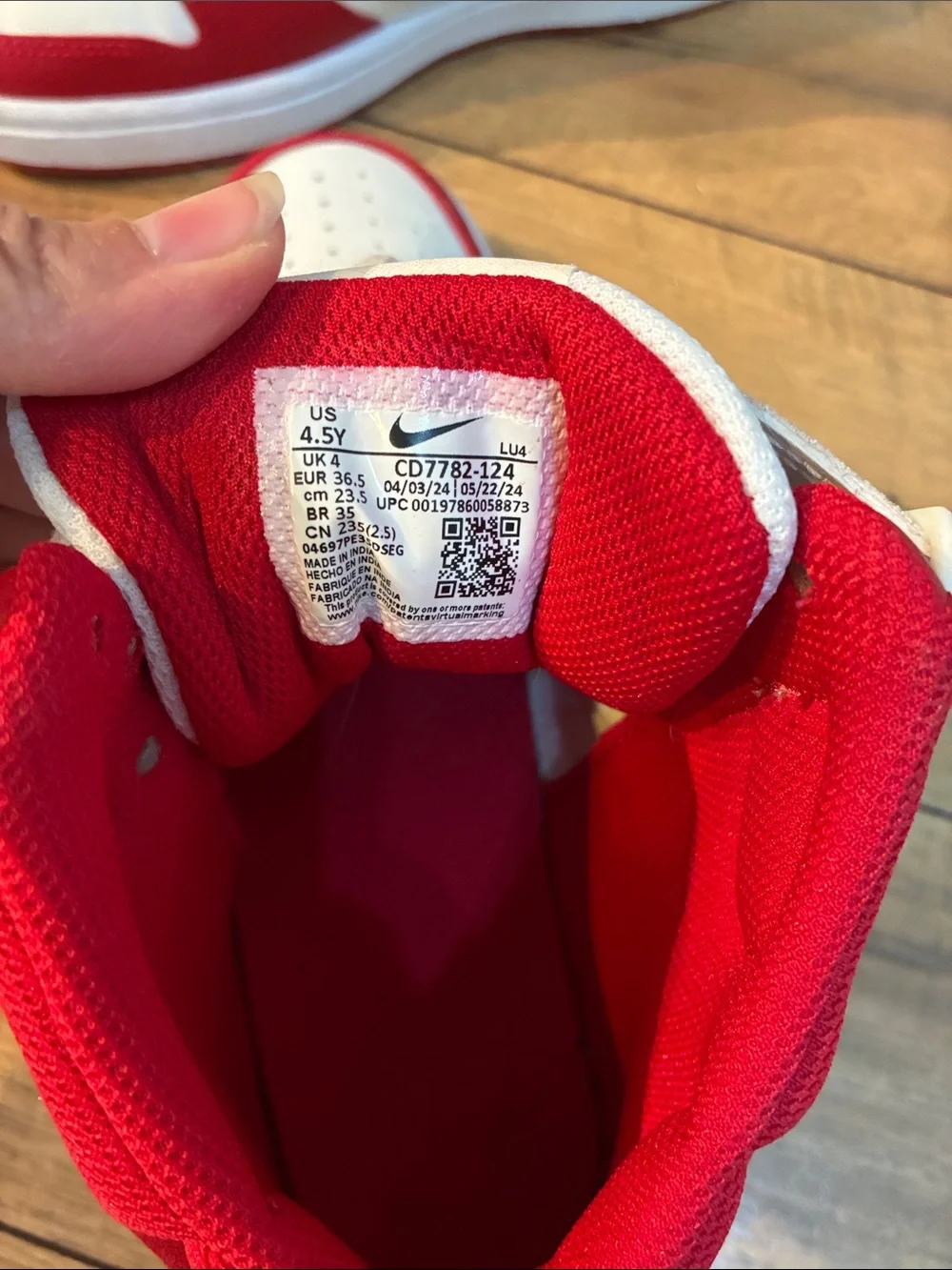 Nike Court Borough Kids Red & White High-Top Sneakers 4.5Y